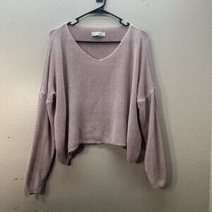 Gigi Moda Knit Sweater Italy Pink Oversized Lagenlook Cropped Chic Modal Blend